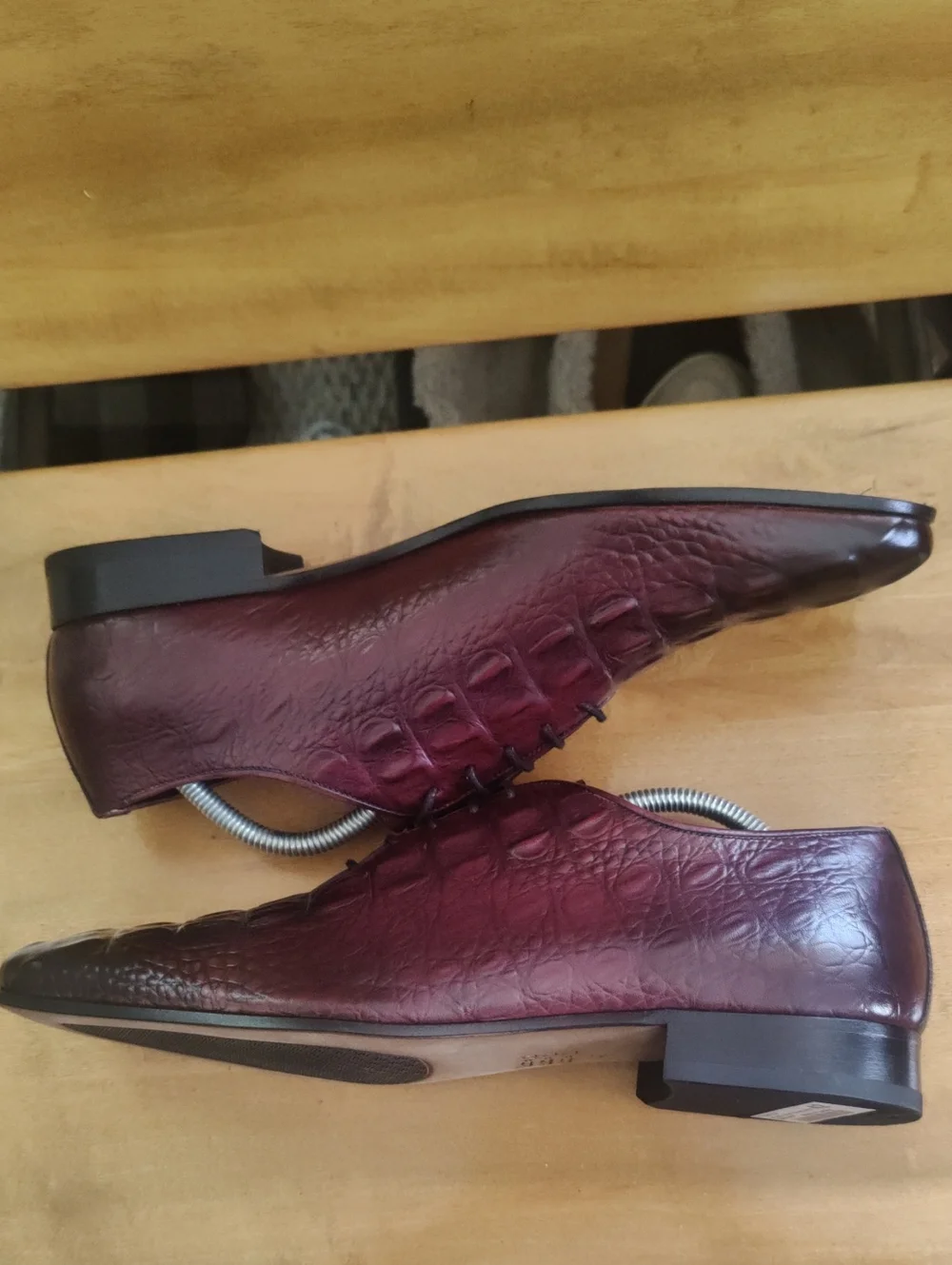 Ntw Vinci The Randor Burgundy Hand Painted Croc Embossed Leather Oxford Size 42